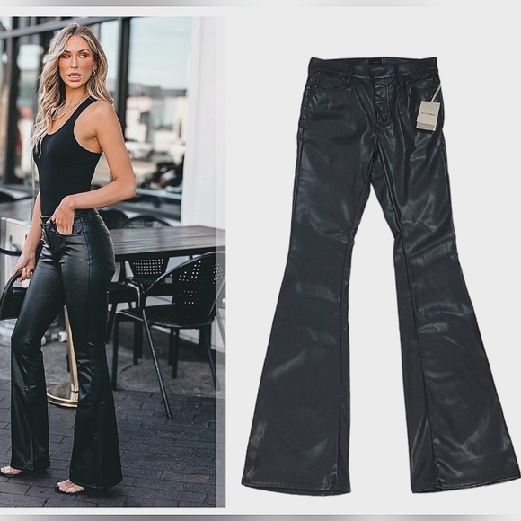 MOTHER Pants - MOTHER Weekender Heel Black Faux Leather Vegan Pants